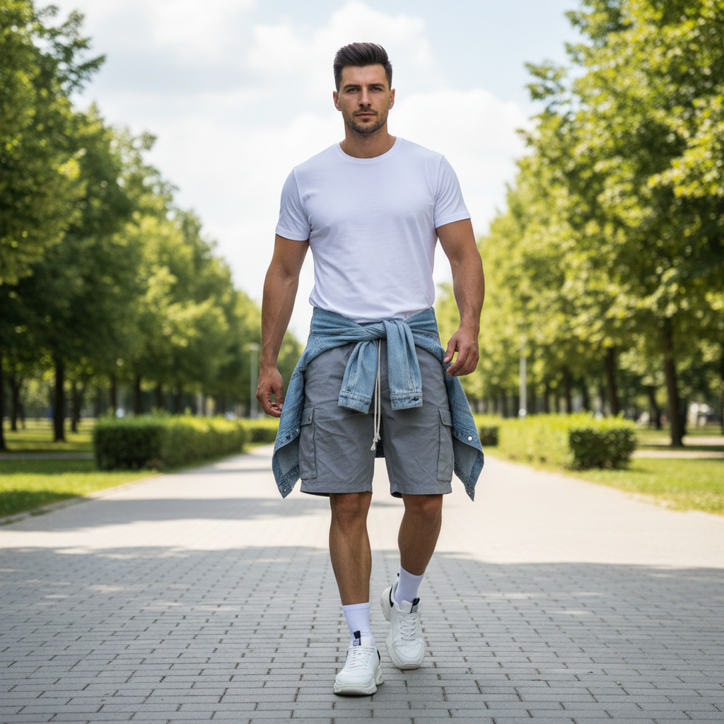 Herren Cargo-Bermuda Leinen-Baumwollmix mit Tunnelzugbund