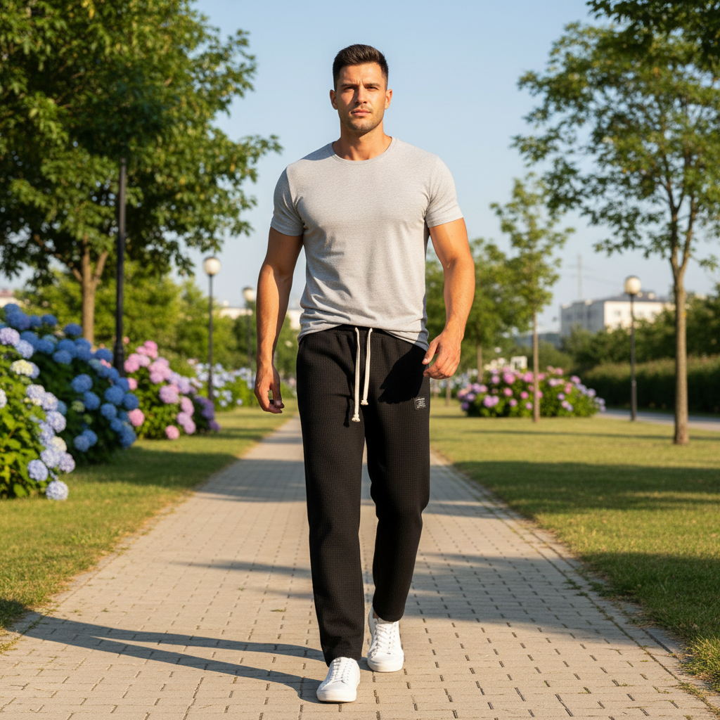 Herren Waffelstrick-Jogginghose | Trainingshose für Freizeit