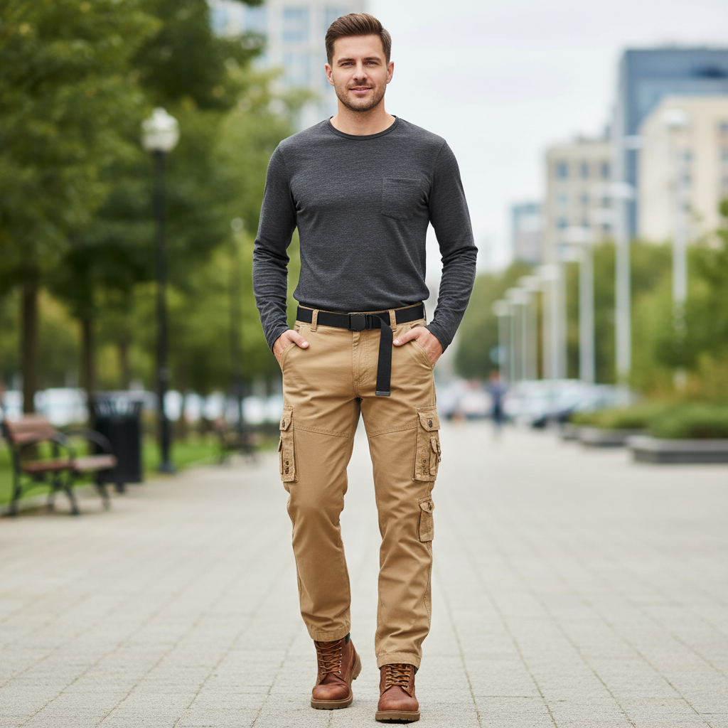 Herren Cargohose Relaxed Fit | Cargo Hose mit Verstellbaren Bündchen