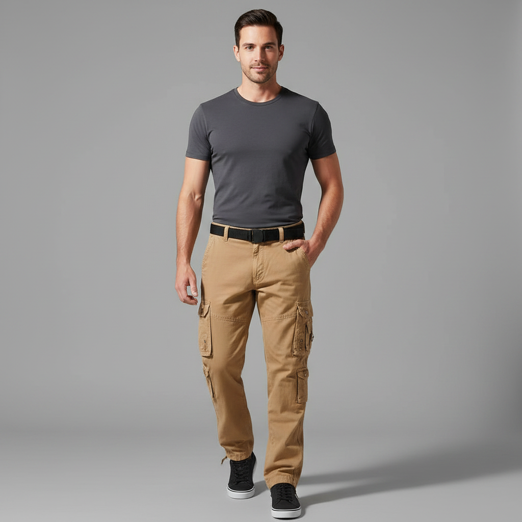 Herren Cargohose Relaxed Fit | Cargo Hose mit Verstellbaren Bündchen