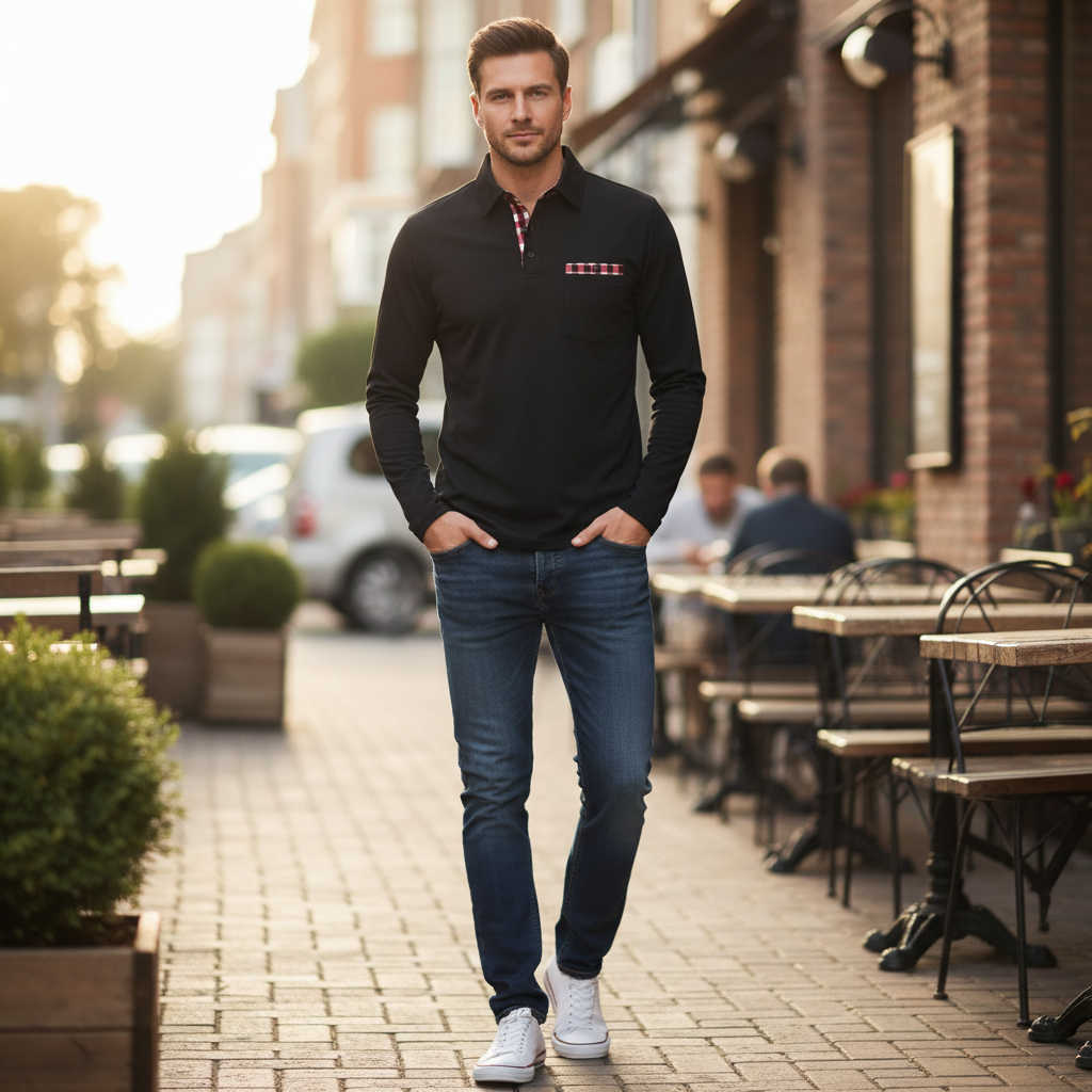 Langarm Poloshirt Herren | Klassisches Herren Poloshirt