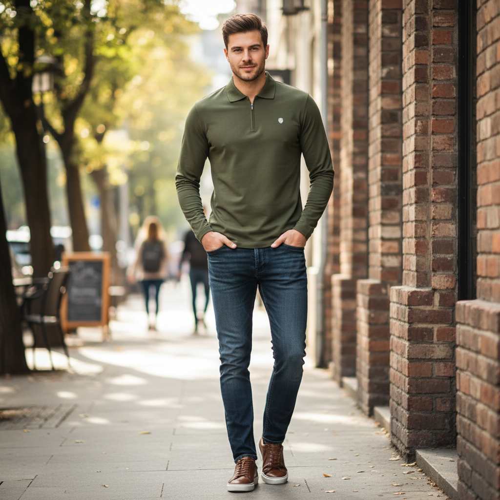 Langarm Poloshirt Herren | Moderner Freizeitlook mit Reißverschluss